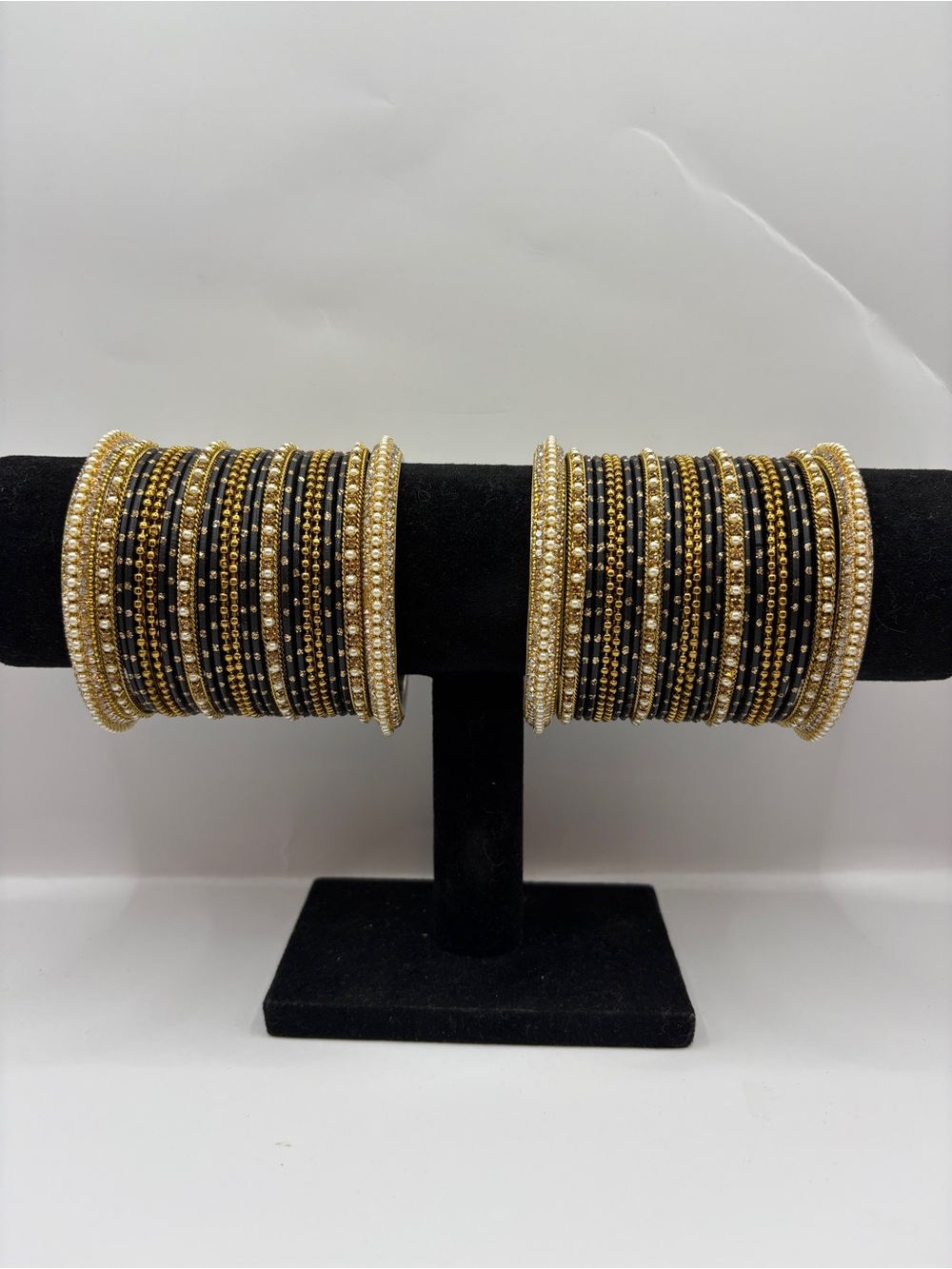 Y2K Kundan Desi Black & Gold Women's Bangle Set 2 Hands